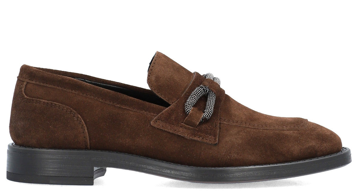 Thelma Moccasins for Women in Brown with chain ornament
