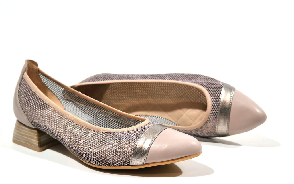 Zapatos corte salón en piel y rejilla con tacones de 3 cms - Zapaterías Cortés