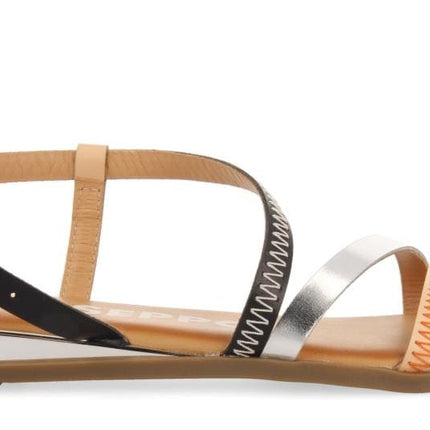 Leather sandals with color strips