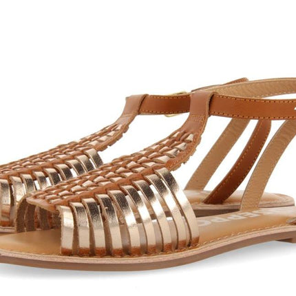 Claraval leather and gold strips sandals