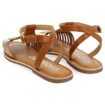 Claraval leather and gold strips sandals