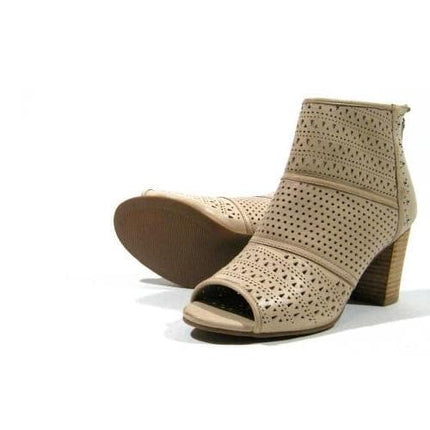 Open leather booties with 8 cm high heel