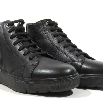 Black leather boots with laces for men