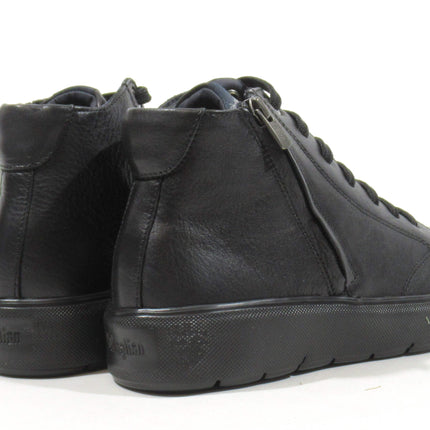 Black leather boots with laces for men