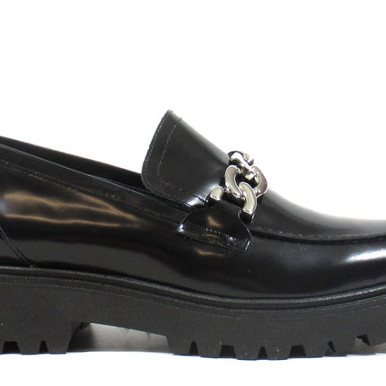 Black Astrid Antik Moccasins with Women's Silver