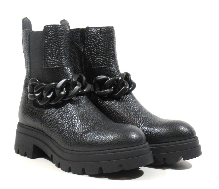 Leather ankle boots with women's chain ornament