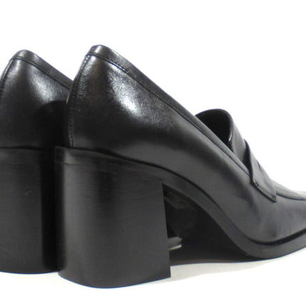 Black leather moccasins with high heel amalia