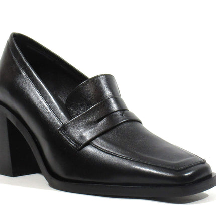 Black leather moccasins with high heel amalia