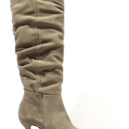 High suede boots with wrinkled cane