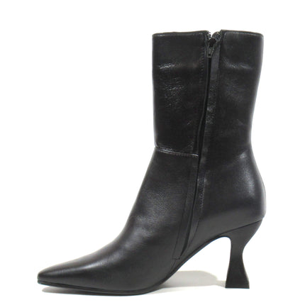 Black leather ankle boots with asymmetric heel cindy
