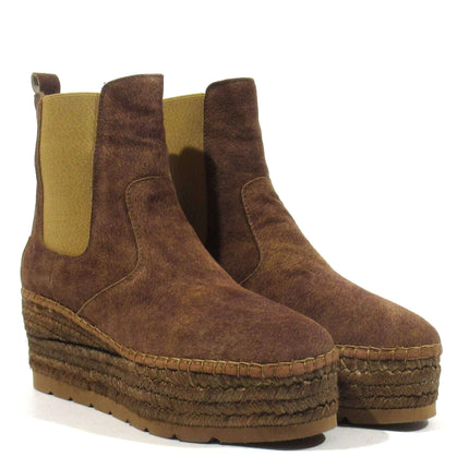 Chelsea Brown Hair Ankle Boots with Esparto floor