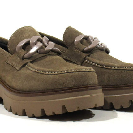 Taupe Serraje Moccasins with Pasta Chain