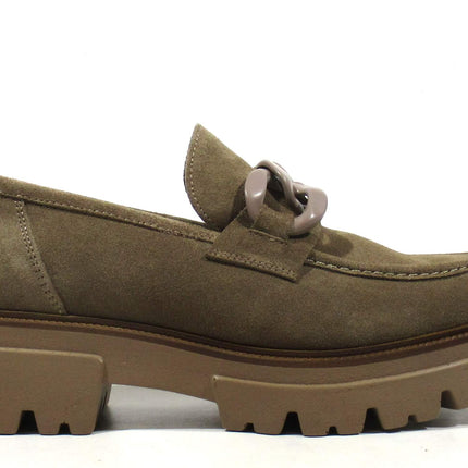 Taupe Serraje Moccasins with Pasta Chain
