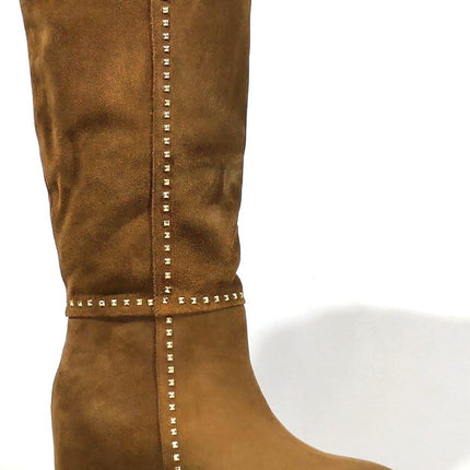 High Boots for Women in Leather Serraje with golden studs