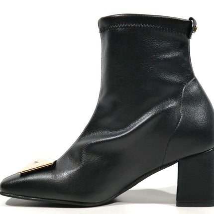Black boots in elastic fabric leather effect for women
