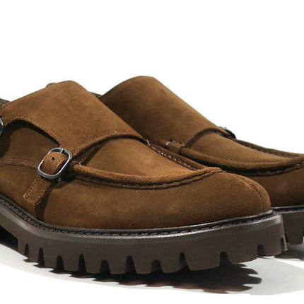 Brown suede shoes for men with buckles