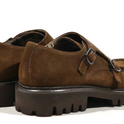 Brown suede shoes for men with buckles