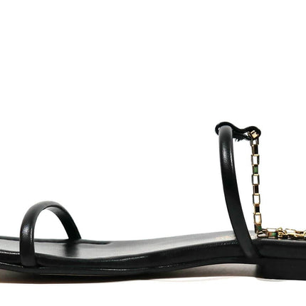 Black sandals with golden ankle bracelet for women