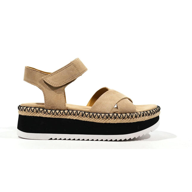 Beige sandals with cross strips and Velcro Julie for women