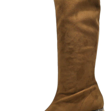 High boots in brown elastic tissue with rubber heels