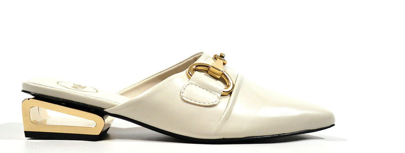 Leather clogs with metallic adornment for women