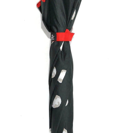 Paraguas automático negro con topos blancos