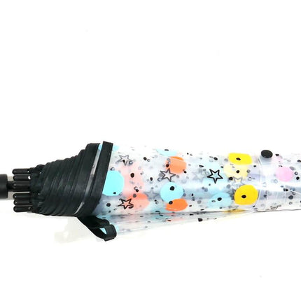 Paraguas manual transparente con topos de colores y estrellas