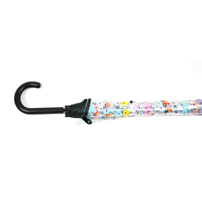 Paraguas manual transparente con topos de colores y estrellas