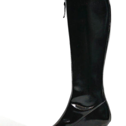 High patent leather boots with central zipper
