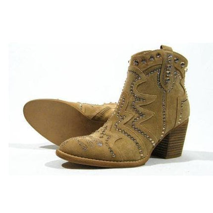 Jewel in sand suede boots with rhinestone