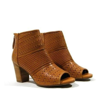 Open leather booties with 8 cm high heel