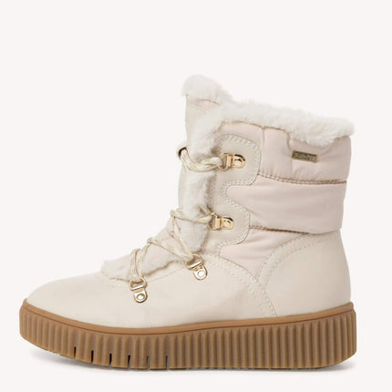 Beige multimaterial boot with laces