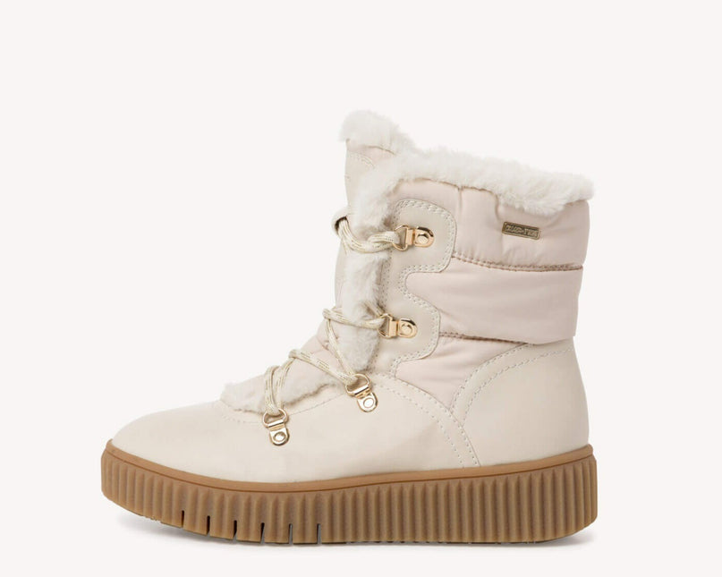 Beige multimaterial boot with laces