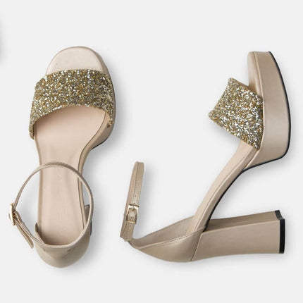 Platform sandals with glitter shovel for women